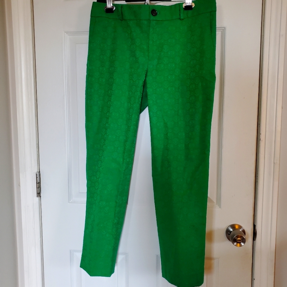 Emerald green jacquard pants